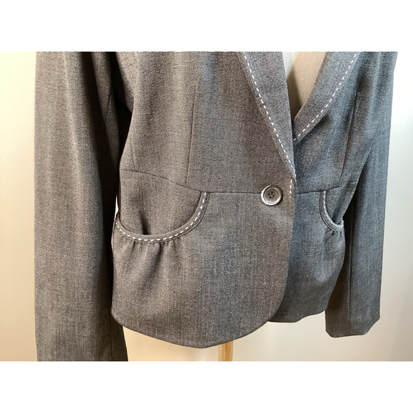 White House Black Market One button Jacket Blazer Gray Stitching Button 14 New - Picture 6 of 11